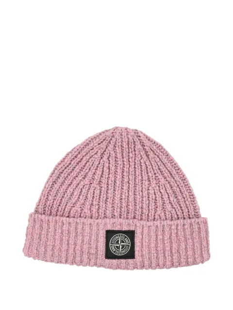 Stone Island ribbed logo-patch beanie hat