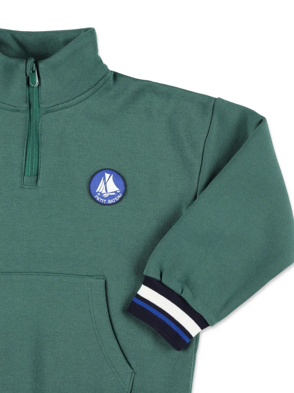 Petit Bateau Zip-up Logo-patch Sweatshirt In Green