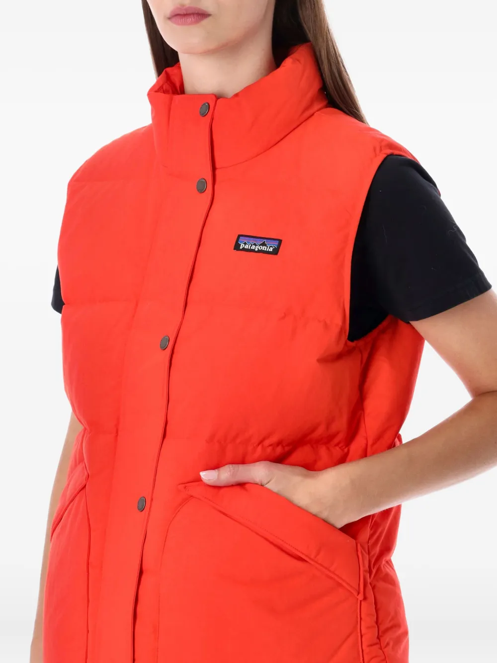 Patagonia Down Vest With High Collar And Pockets In Orange