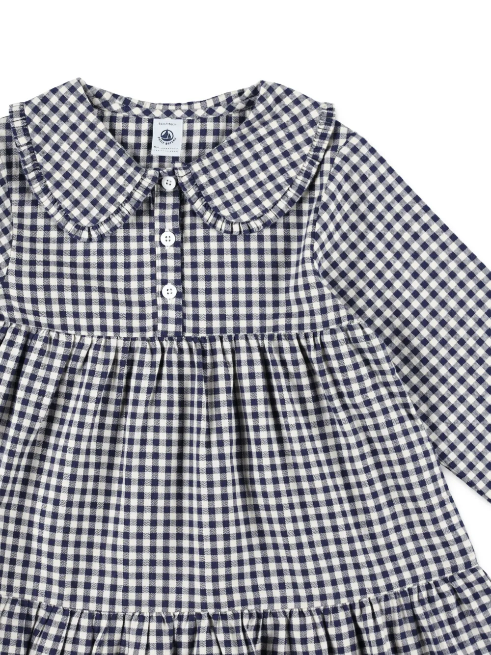 Petit Bateau Jurk met gingham ruit en gelaagde ruches Zwart