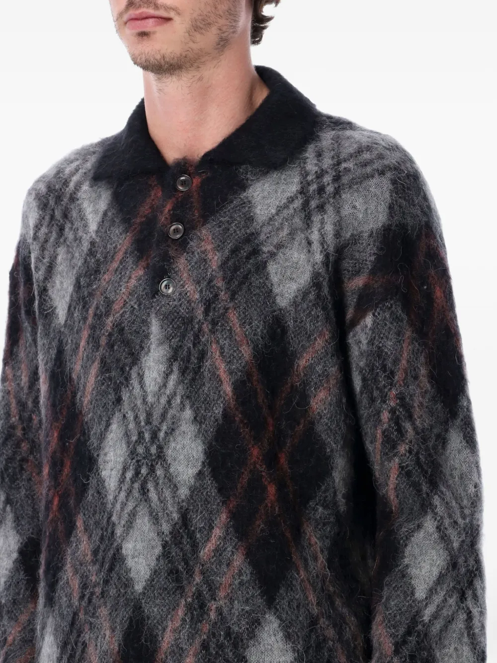  Rold Skov Argyle-pattern Polo Shirt - Grey 