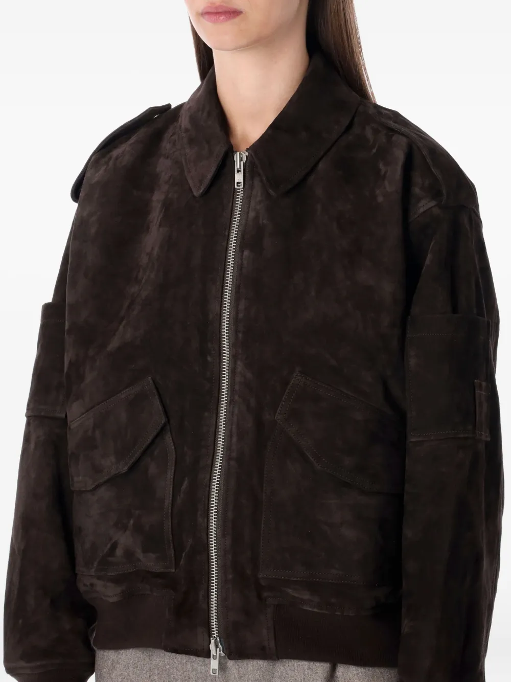Sword 6.6.44 S.w.o.r.d 6.6.44 Brown Suede Bomber With Patch Pockets In Brown