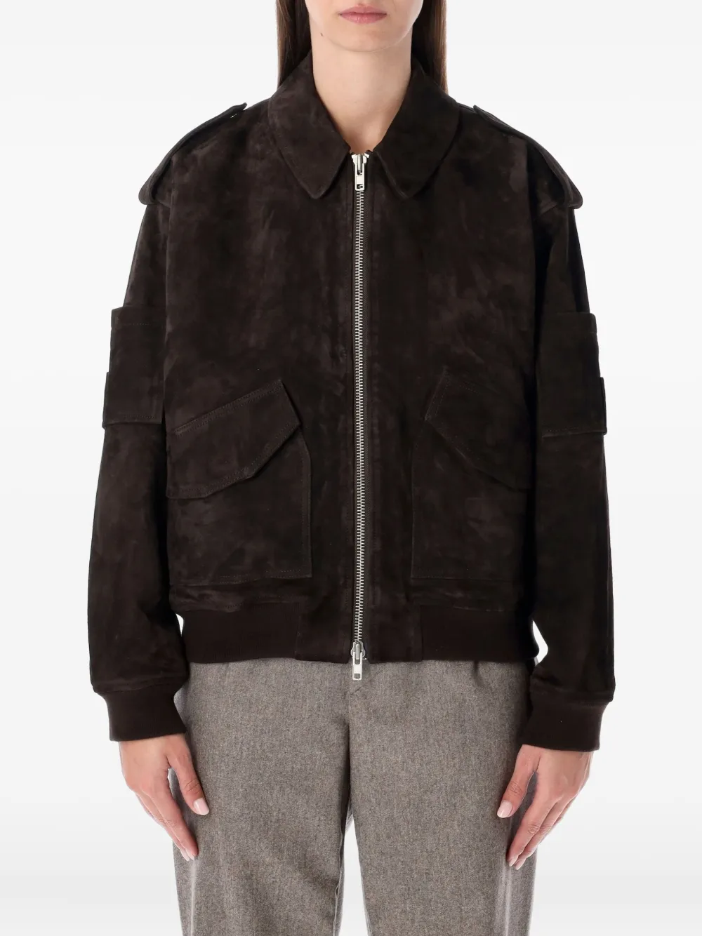 Sword 6.6.44 S.w.o.r.d 6.6.44 Brown Suede Bomber With Patch Pockets In Brown