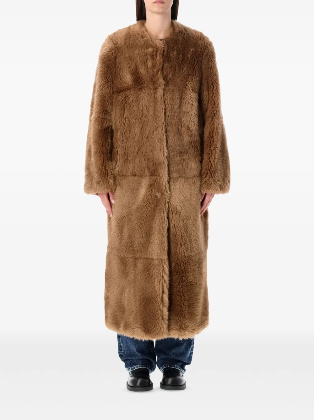Stand Studio Hilma Patchwork Faux Fur Coat In Brown