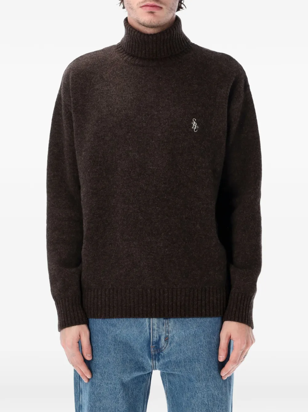 Sporty & Rich roll-neck logo-embroidered T-shirt - Marrone