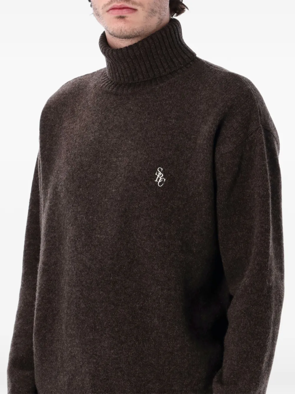 Sporty & Rich T-shirt met geborduurd logo en col Bruin
