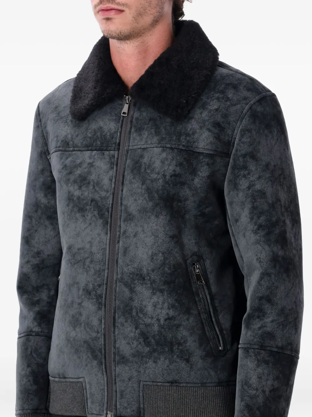 Sword 6.6.44 Sword Sword Eco-leather Biker Jacket With Shearling Collar In Blue