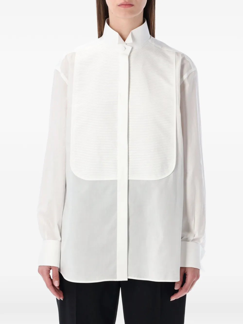 Tom Ford Structured Cotton Shirt Featuring Pleated Bib In White