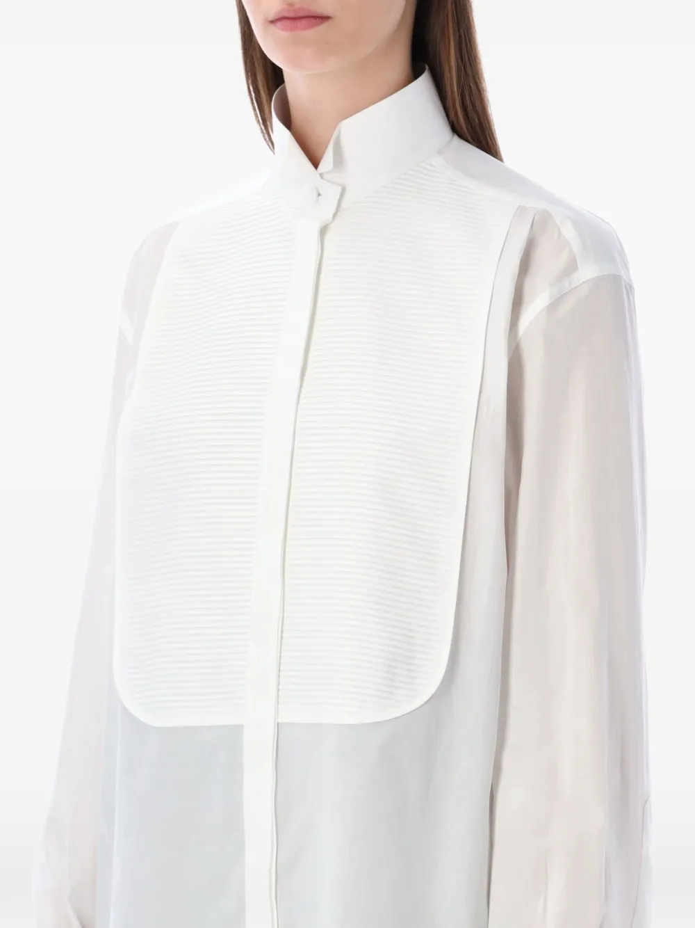 Tom Ford Structured Cotton Shirt Featuring Pleated Bib In White