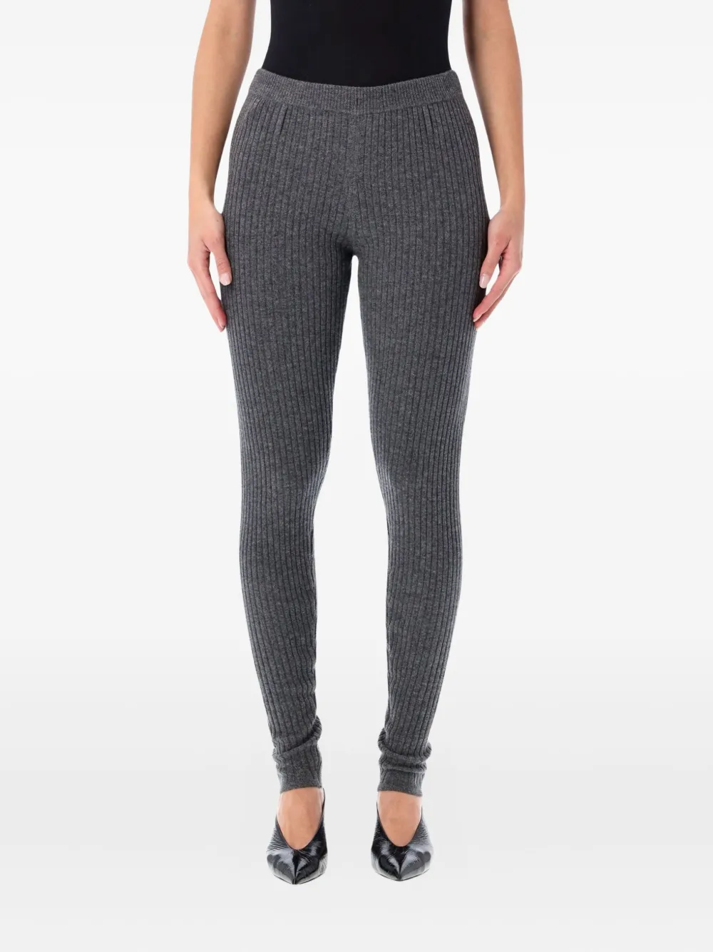 The Garment Ribbed-knit Belt-loops Leggings In Gray