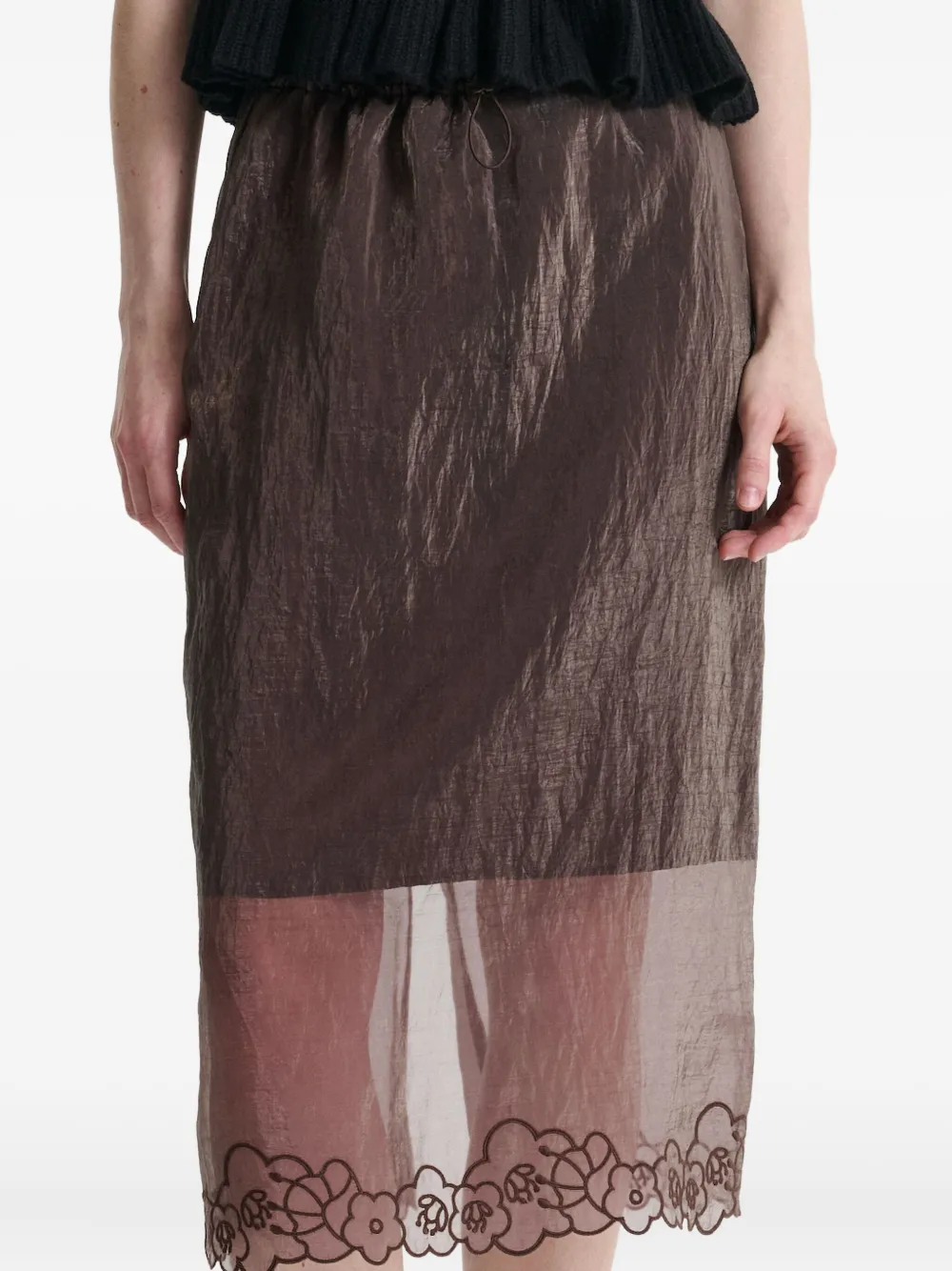 Cecilie Bahnsen floral-trim briaskirt skirt - Bruin