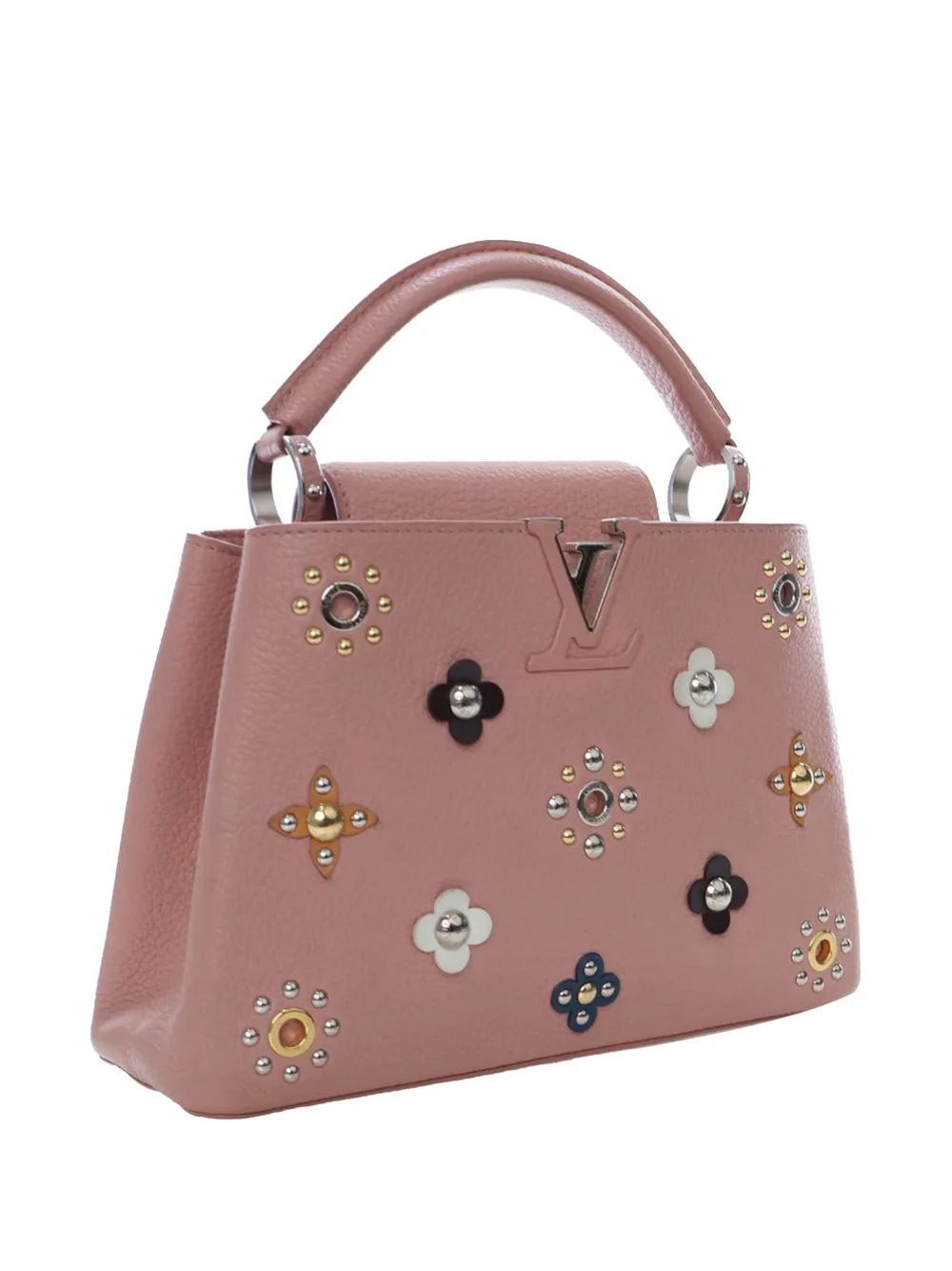 Pre-owned Louis Vuitton 2016 Taurillon Mechanical Flowers Capucines Bb Satchel In Pink