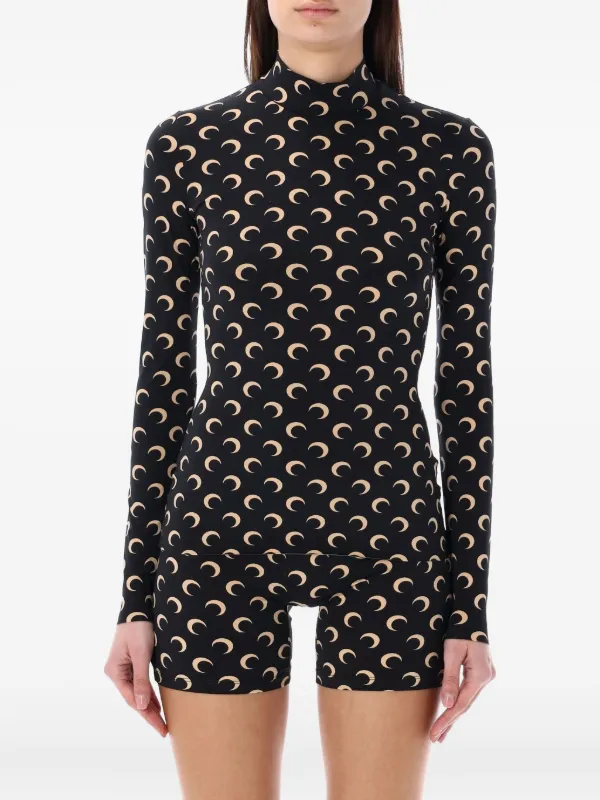 Marine Serre Second Skin Moon Printed Jersey high-neck Top | Black