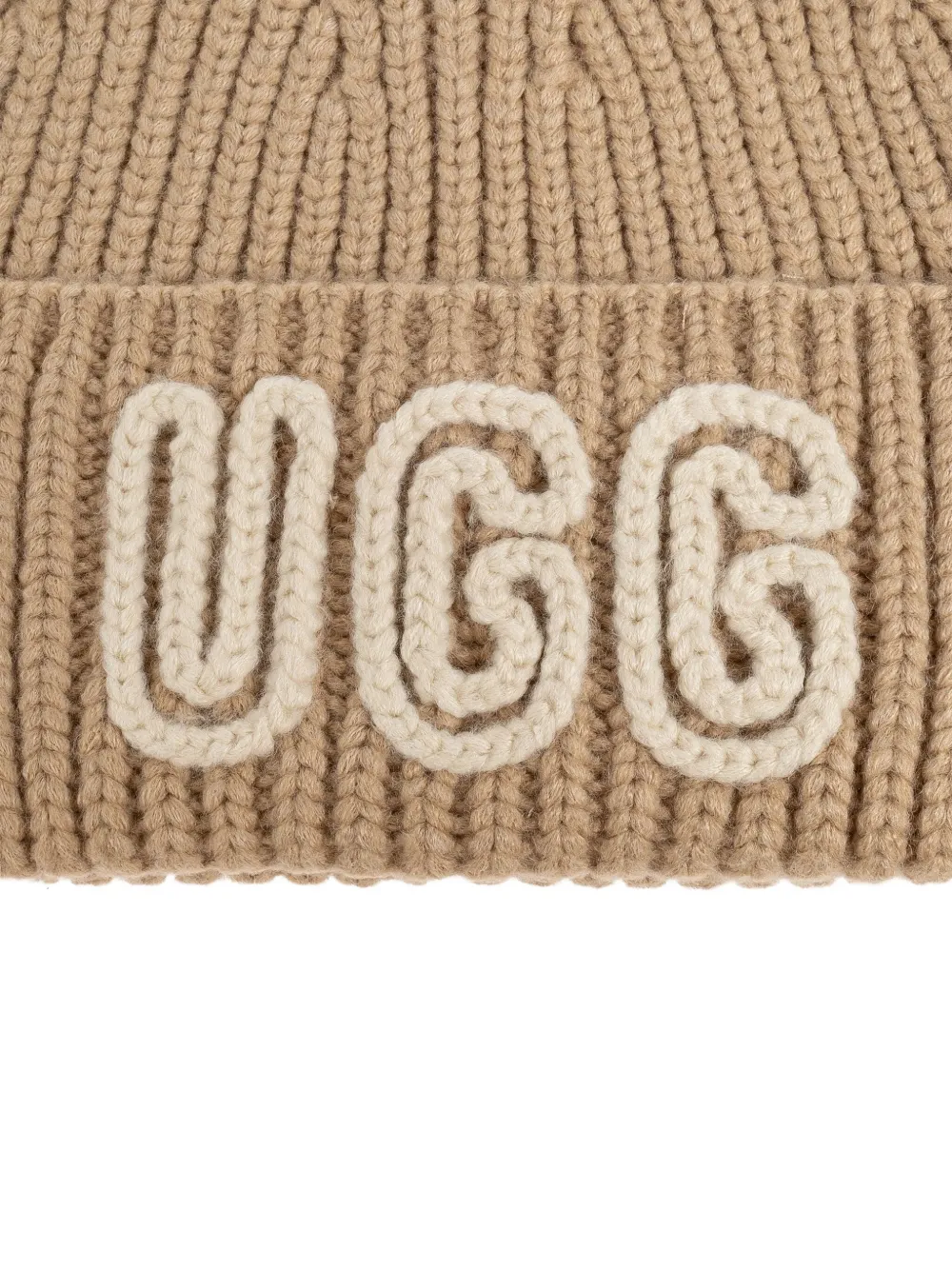 Ugg Ribbed Logo Beanie Hat In Neutral