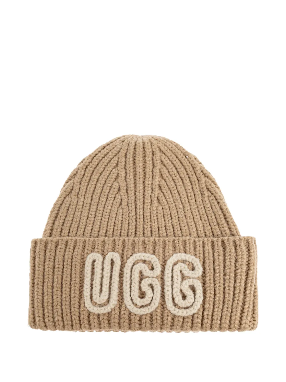 Ugg Ribbed Logo Beanie Hat In Neutral