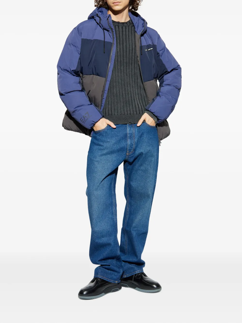 Ea7 Hooded Colour-block Jacket In Blue