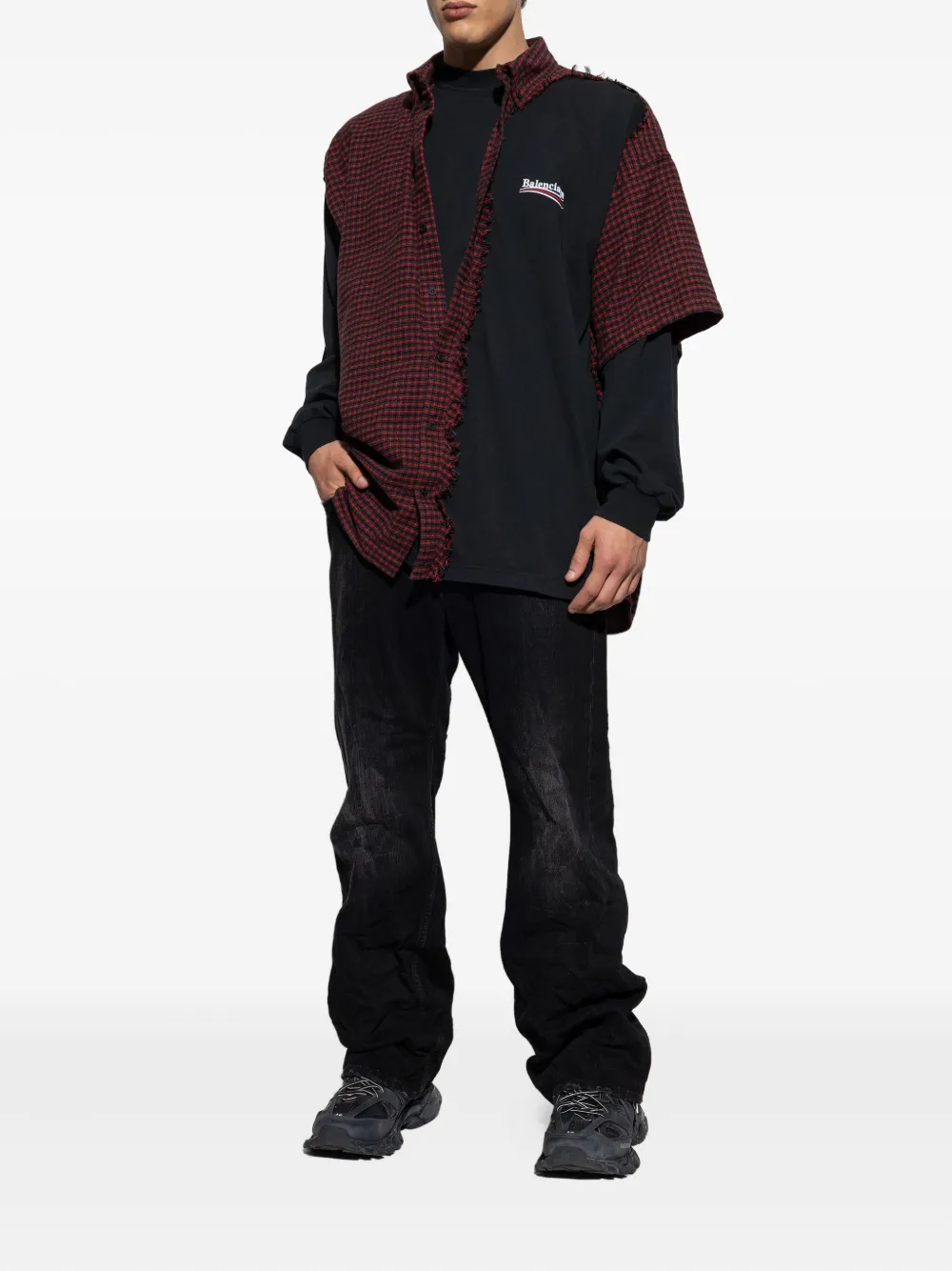 Balenciaga Geruit overhemd met franje - Zwart