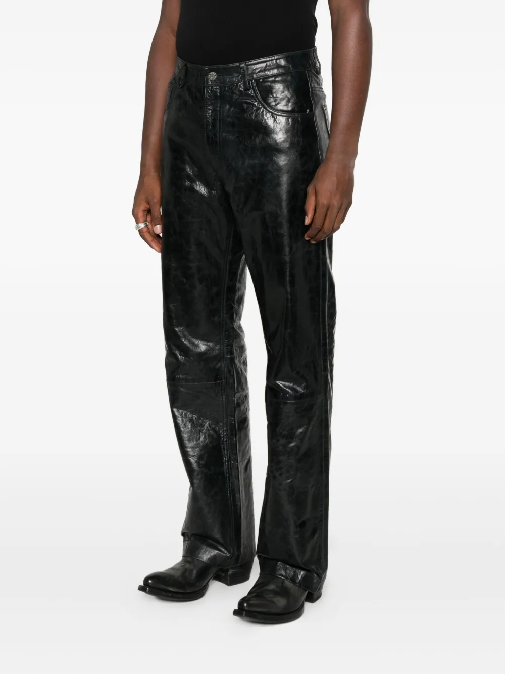 Won Hundred Genoa leren broek Zwart