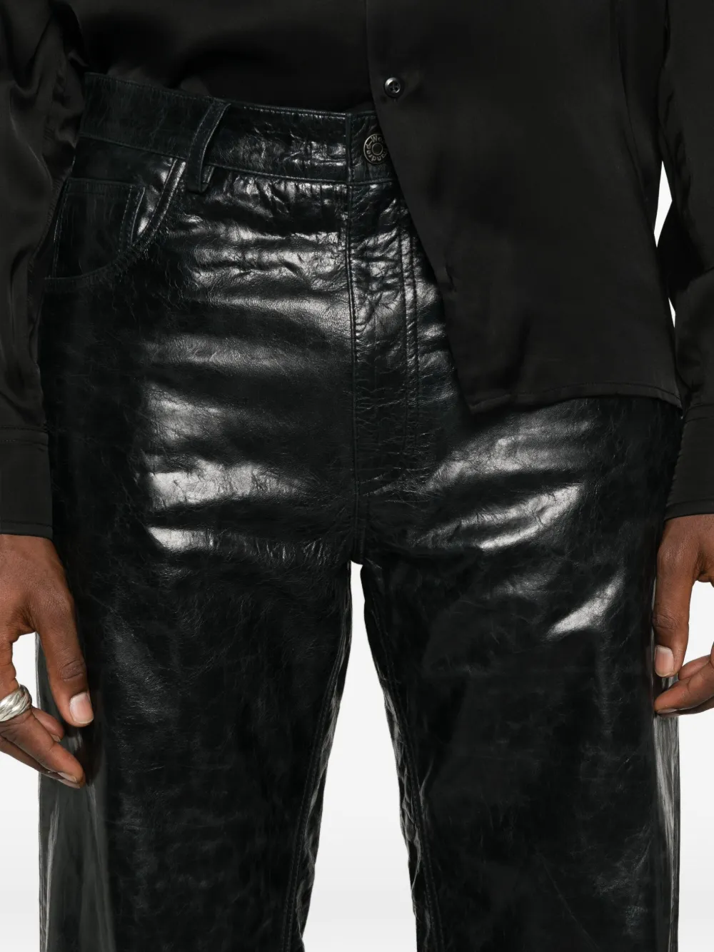 Won Hundred Genoa leren broek Zwart