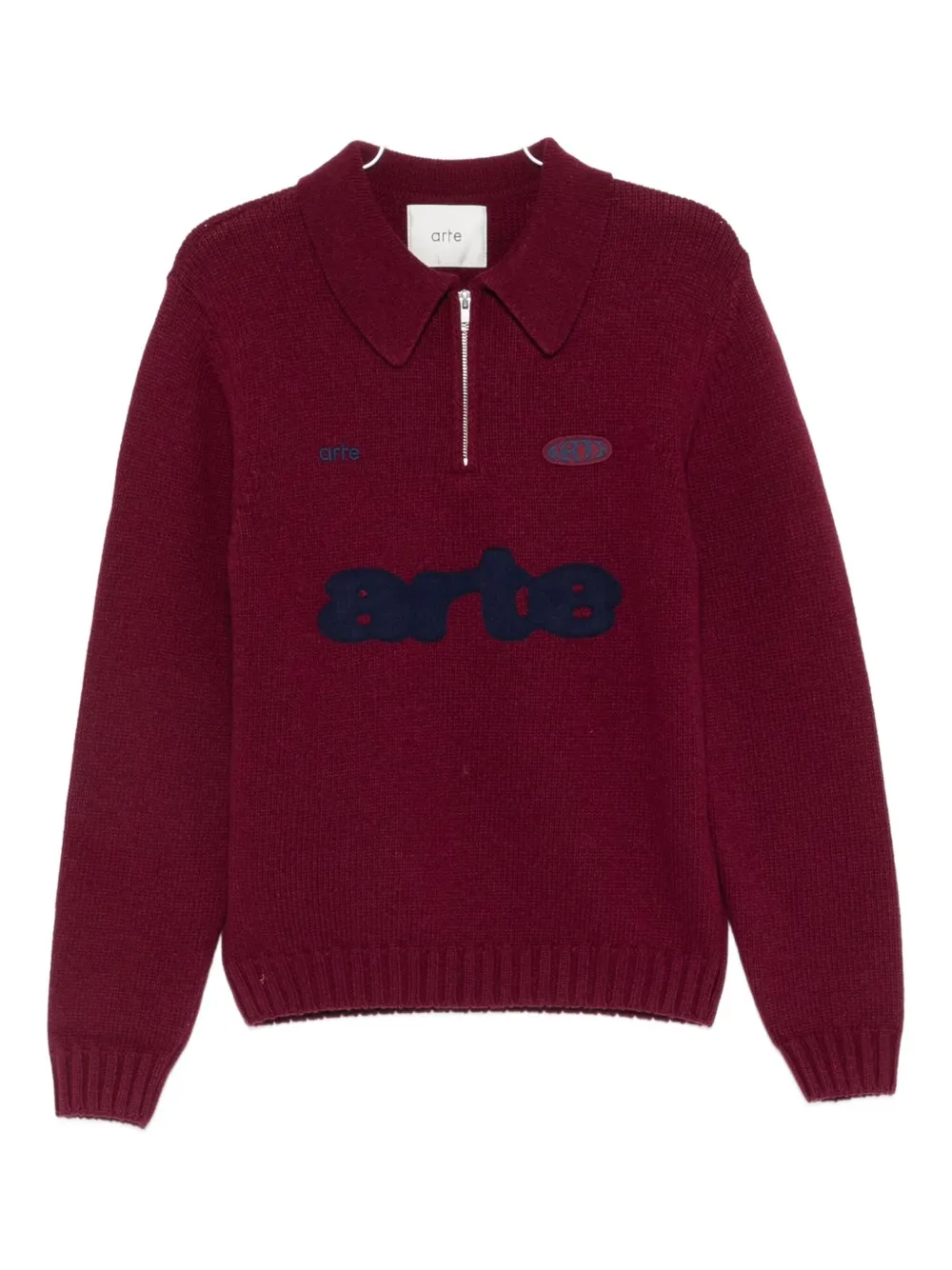 Arte Antwerp Bordeaux Knitted Wool Blend Polo Sweater In Red