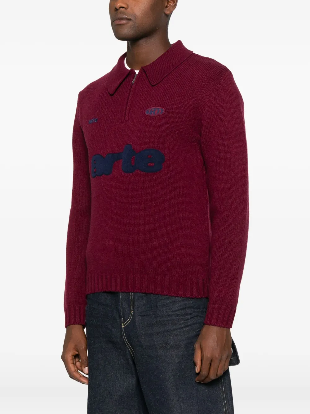 Arte Antwerp Bordeaux Knitted Wool Blend Polo Sweater In Red