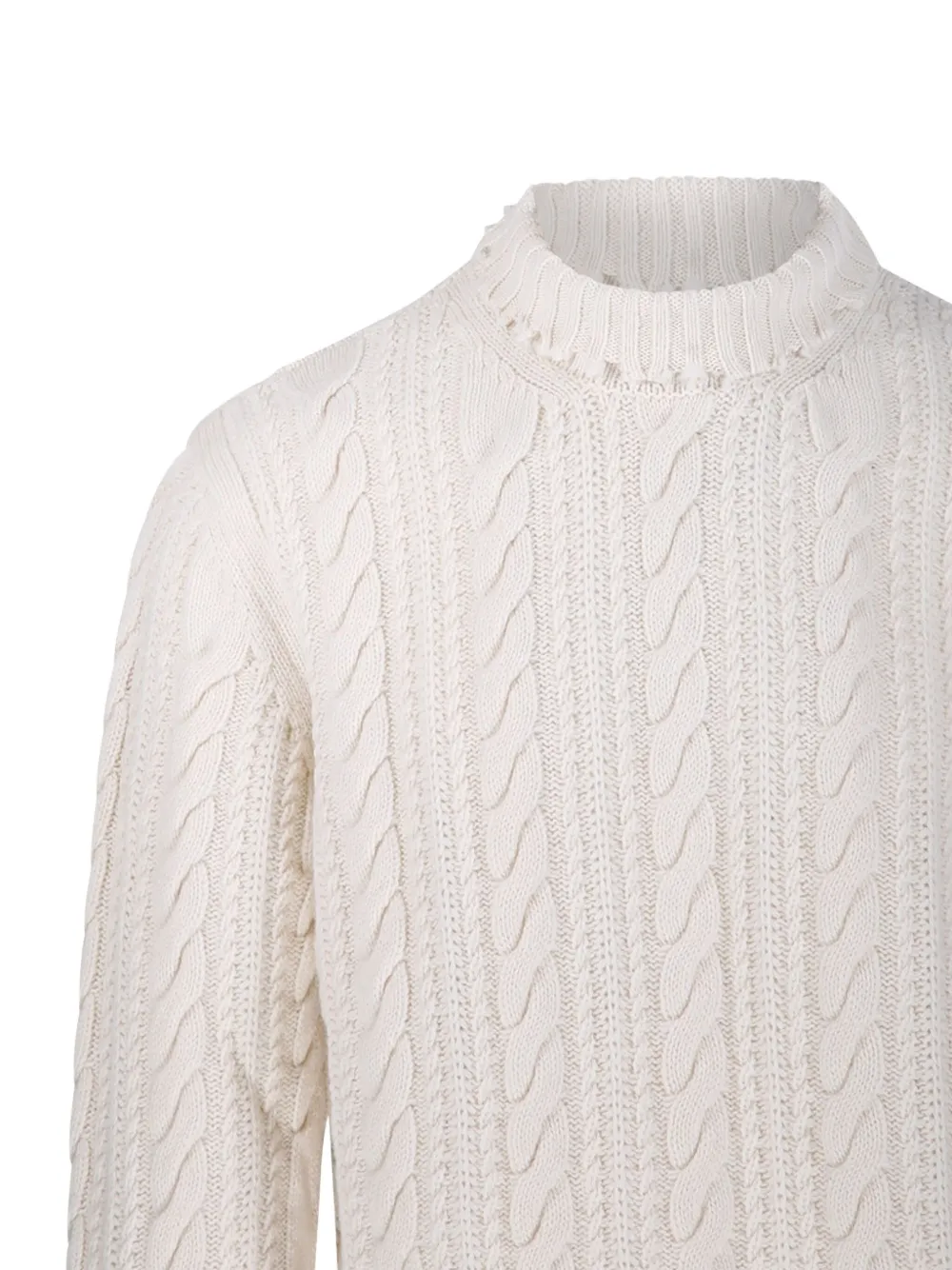 A Paper Kid Cable-knit Frayed Sweater In White