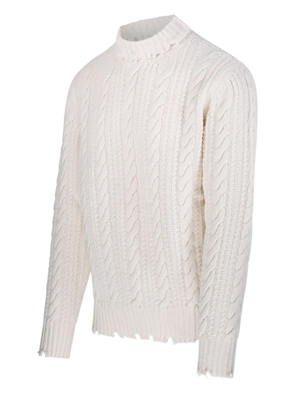 A Paper Kid Cable-knit Frayed Sweater In White