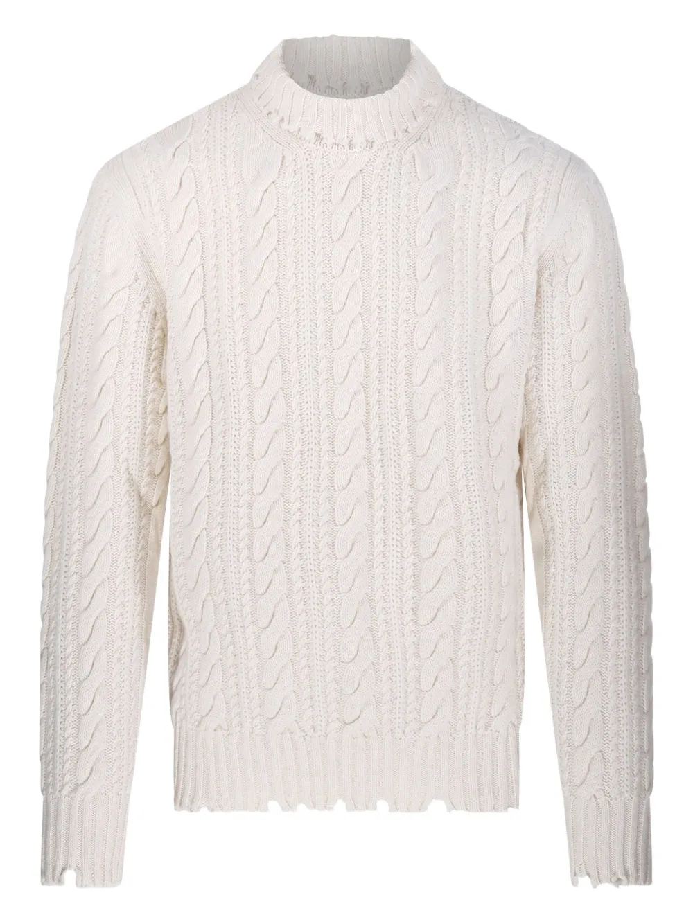 A Paper Kid Cable-knit Frayed Sweater In White