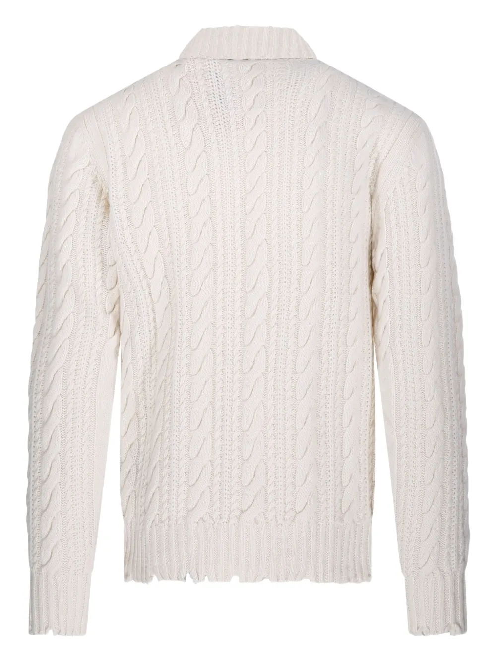 A Paper Kid Cable-knit Frayed Sweater In White