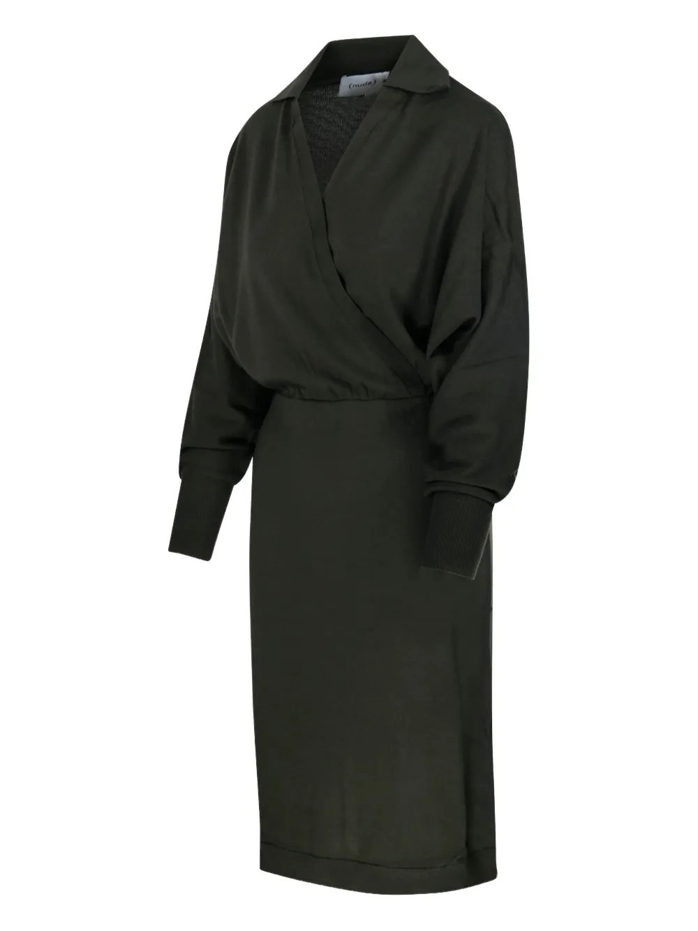 Nude Wrap-neck Ribbed Dress In Green