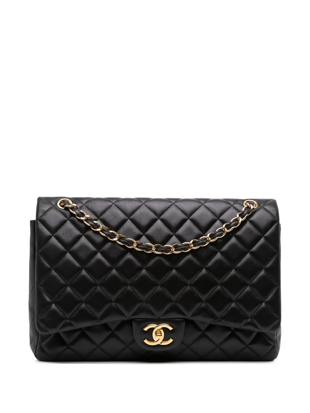 CHANEL Pre-Owned 2011 マキシ クラシック ラムスキン ダブルフラップ ショルダーバッグ - ブラック CHANEL Pre-Owned 2011 マキシ クラシック ラムスキン ダブルフラップ ショルダーバッグ - ブラック