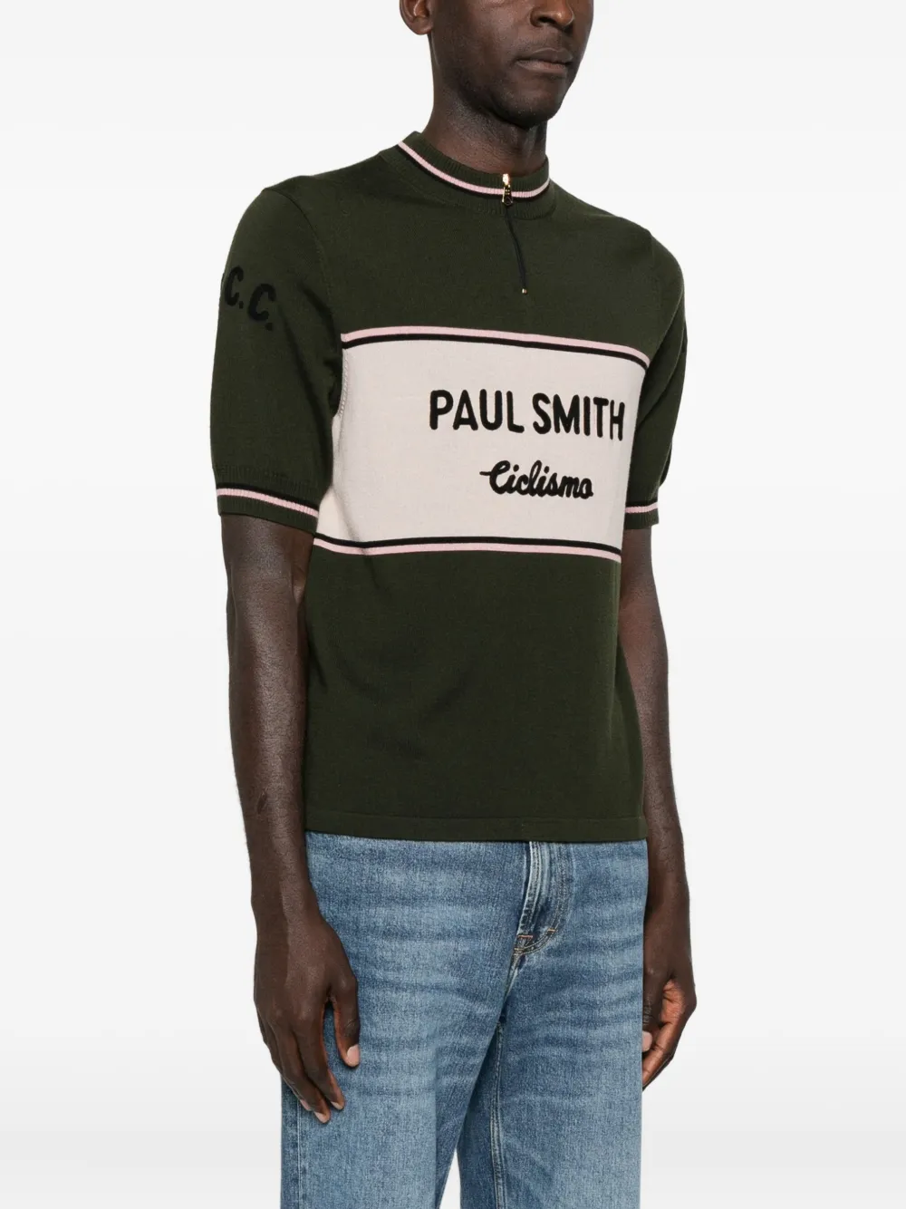 Paul Smith Gestreepte trui met halve rits Groen