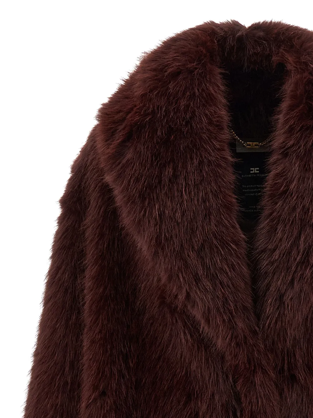 Elisabetta Franchi Long Shawl Collar Faux Fur Jacket In White