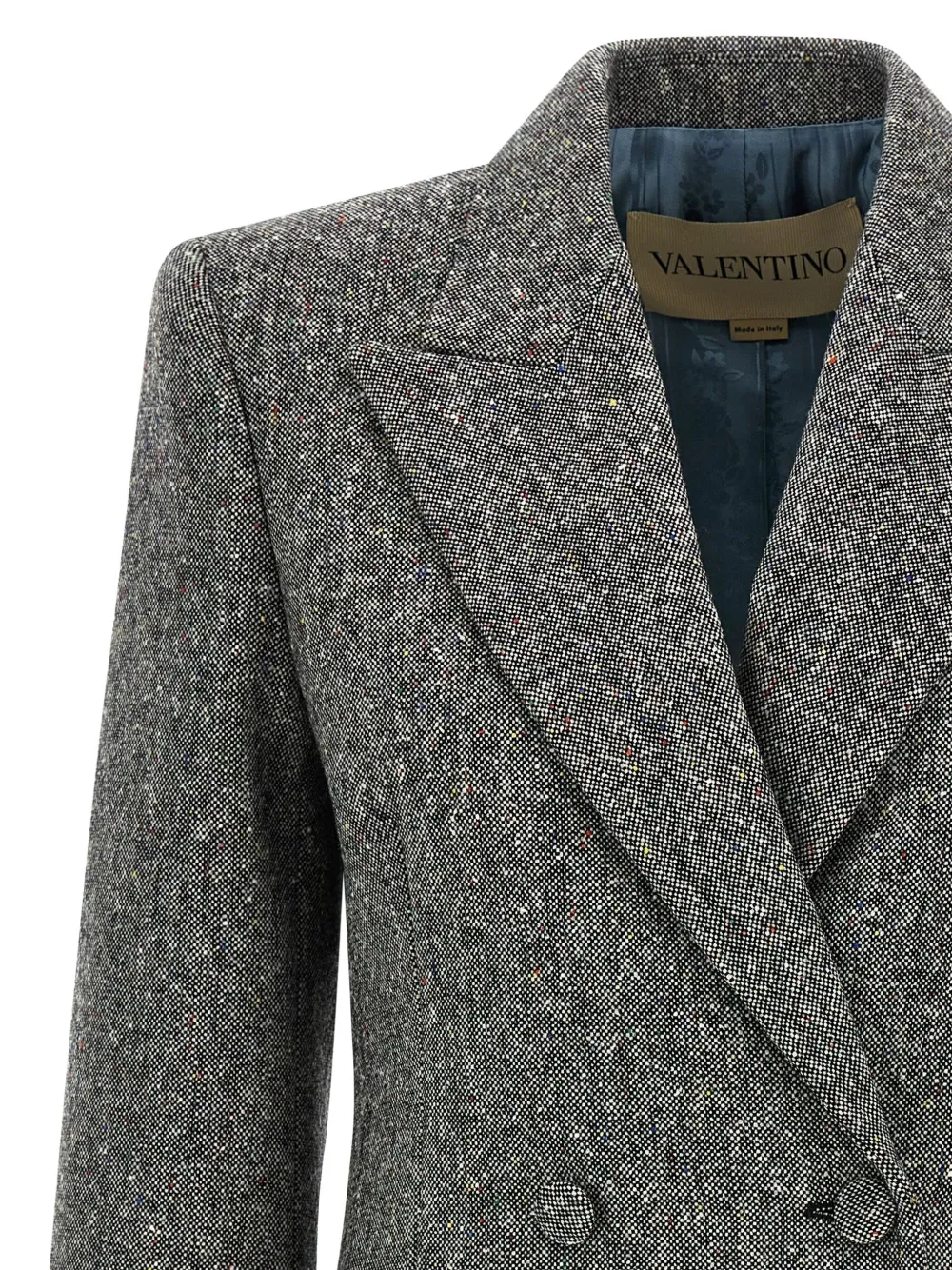 Valentino Double-breasted Natte Buttoned Blazer In Gray