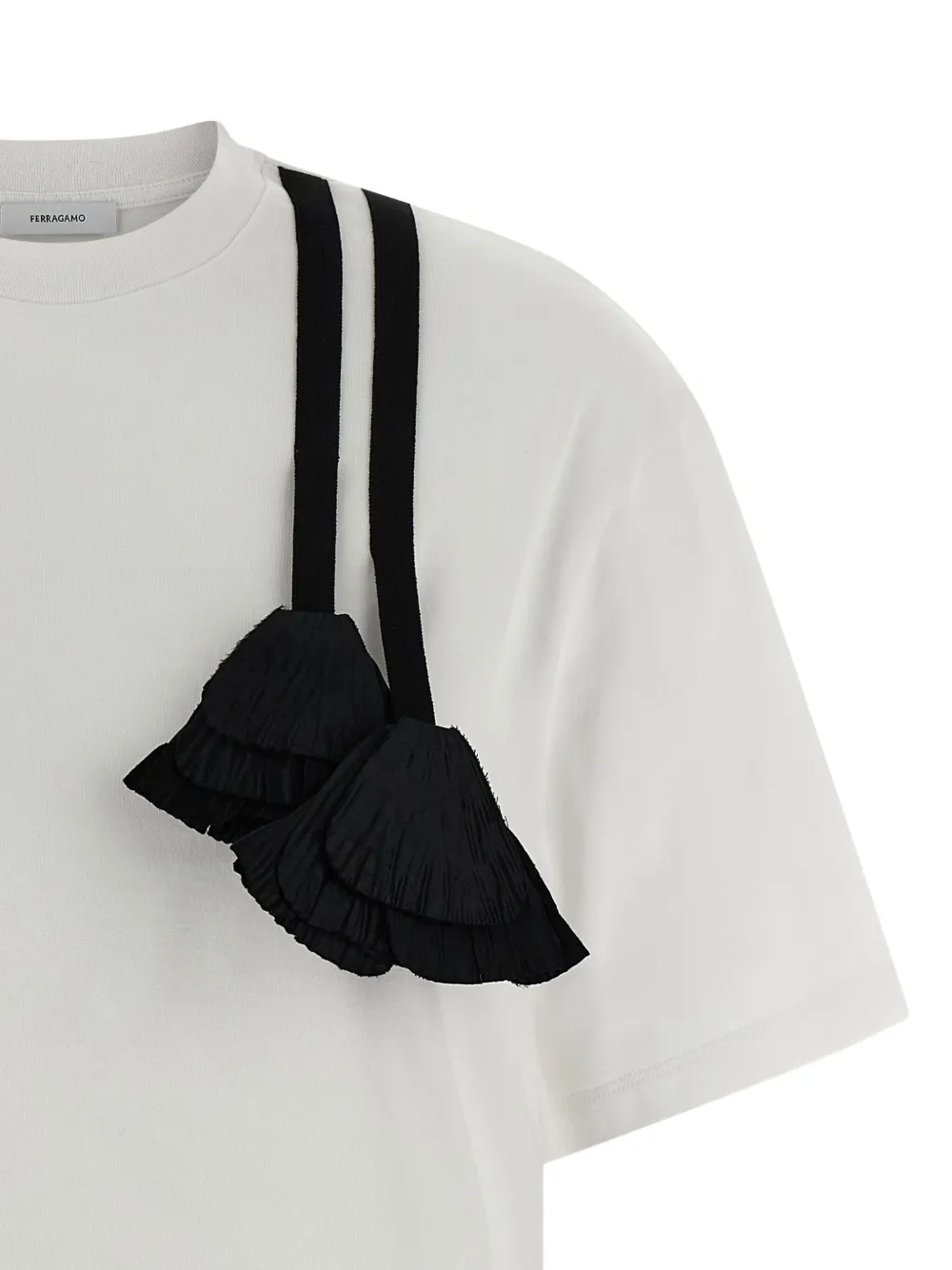 Ferragamo T-shirt With Floral Detail And Tassels In White