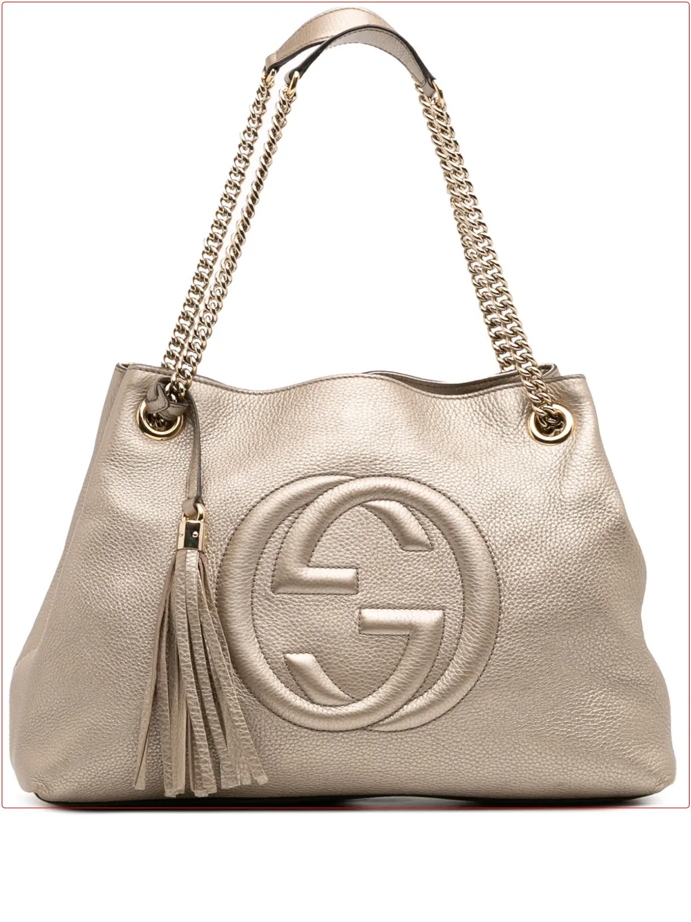 Pre-owned Gucci 2016-2025 Medium Leather Soho Chain Tote Bag In Gold