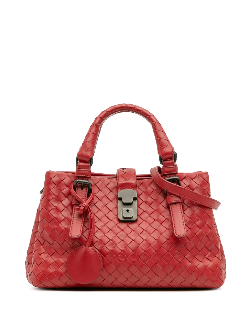 Pre-owned Bottega Veneta 2012-2025 Mini Nappa Intrecciato Roma Satchel In Red