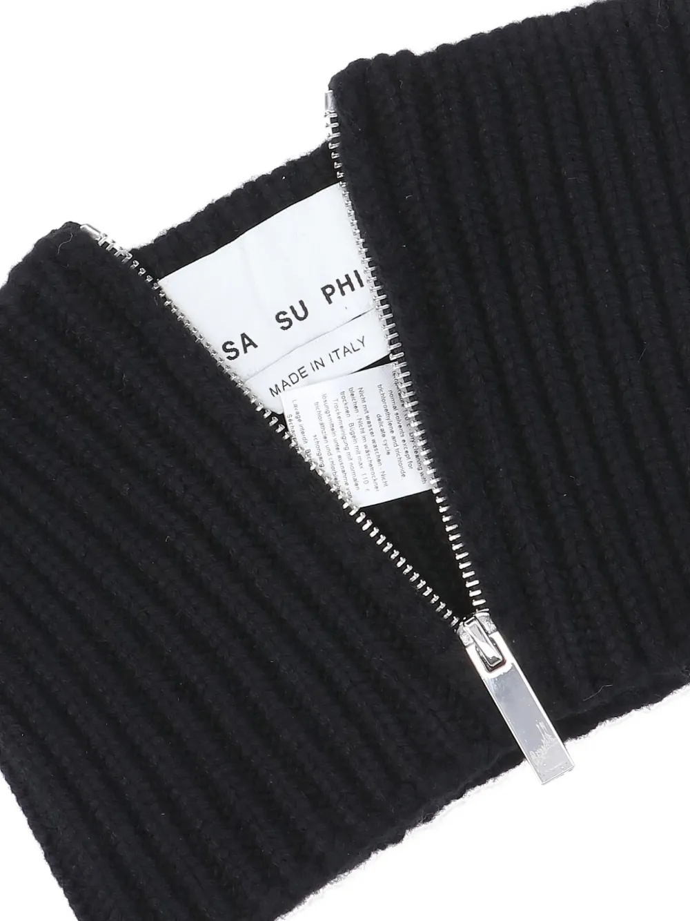 Sa Su Phi Ribbed Knit Scarf With Central Silver Zipper In Black