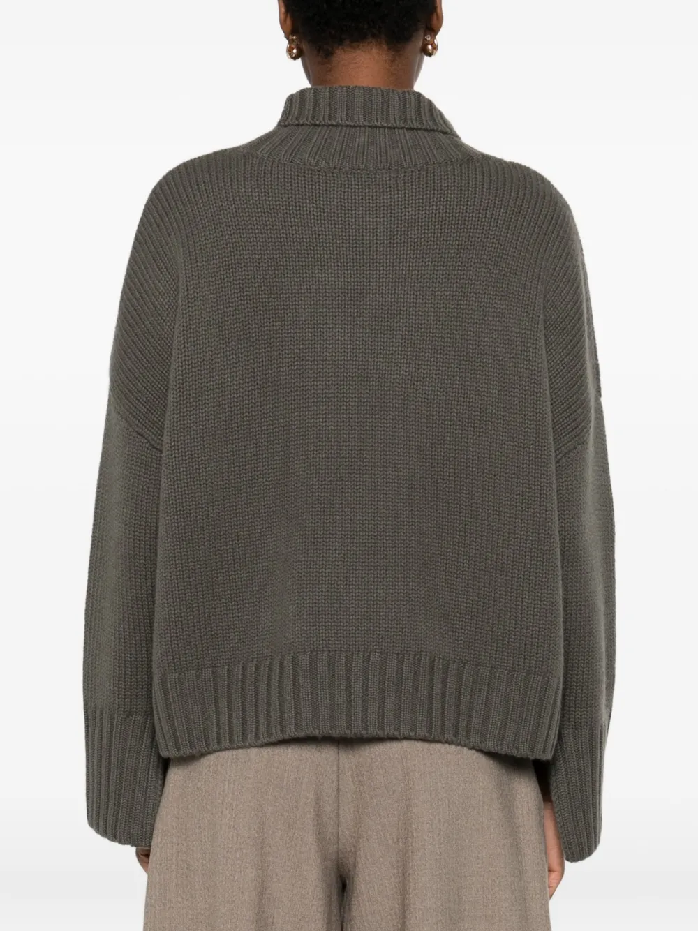 Soft Goat Roll-neck Ribbed Sweater In Gray