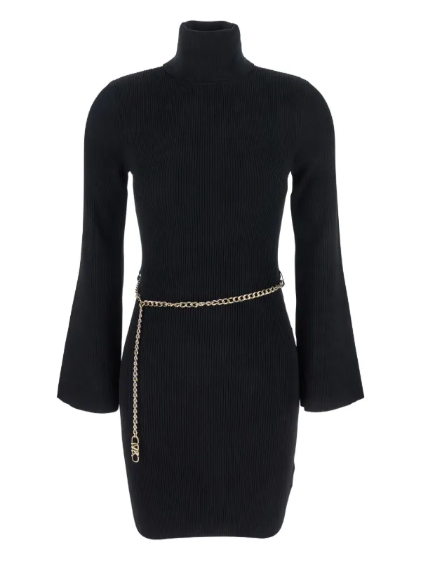Michael Michael Kors Ribbed chain-belt Mini Dress Black