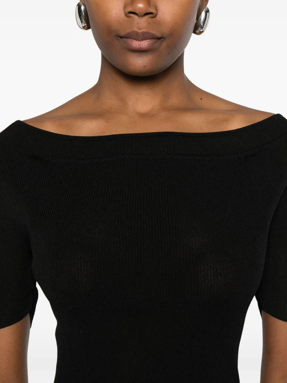 Khaite Boat-neck Ribbed Knitted Top In Black