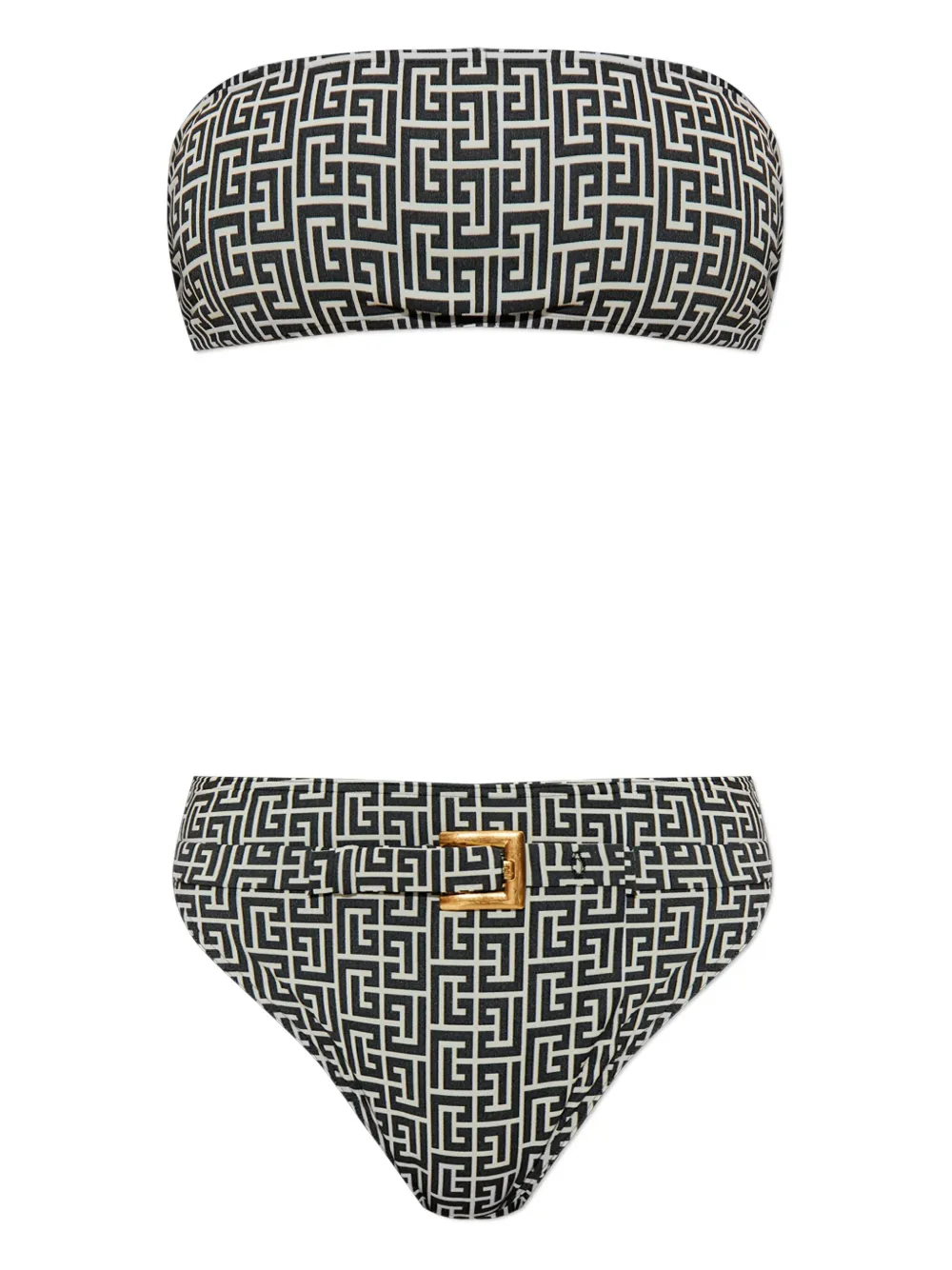 Balmain Geometric-print Belted Bikini In Black