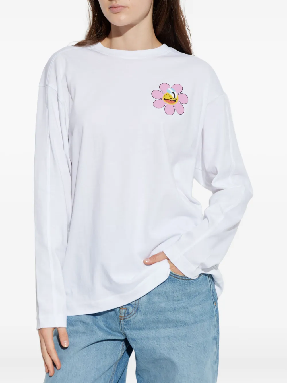 Marc Jacobs X Hattie Stewart Flower Graphic Long-sleeved Top In White