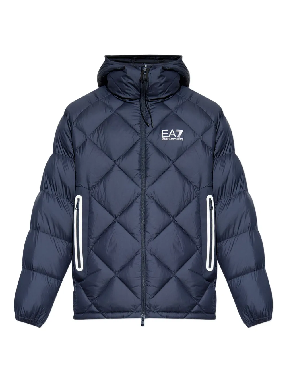 Ea7 Diamond-quilted Hooded Jacket In Blue