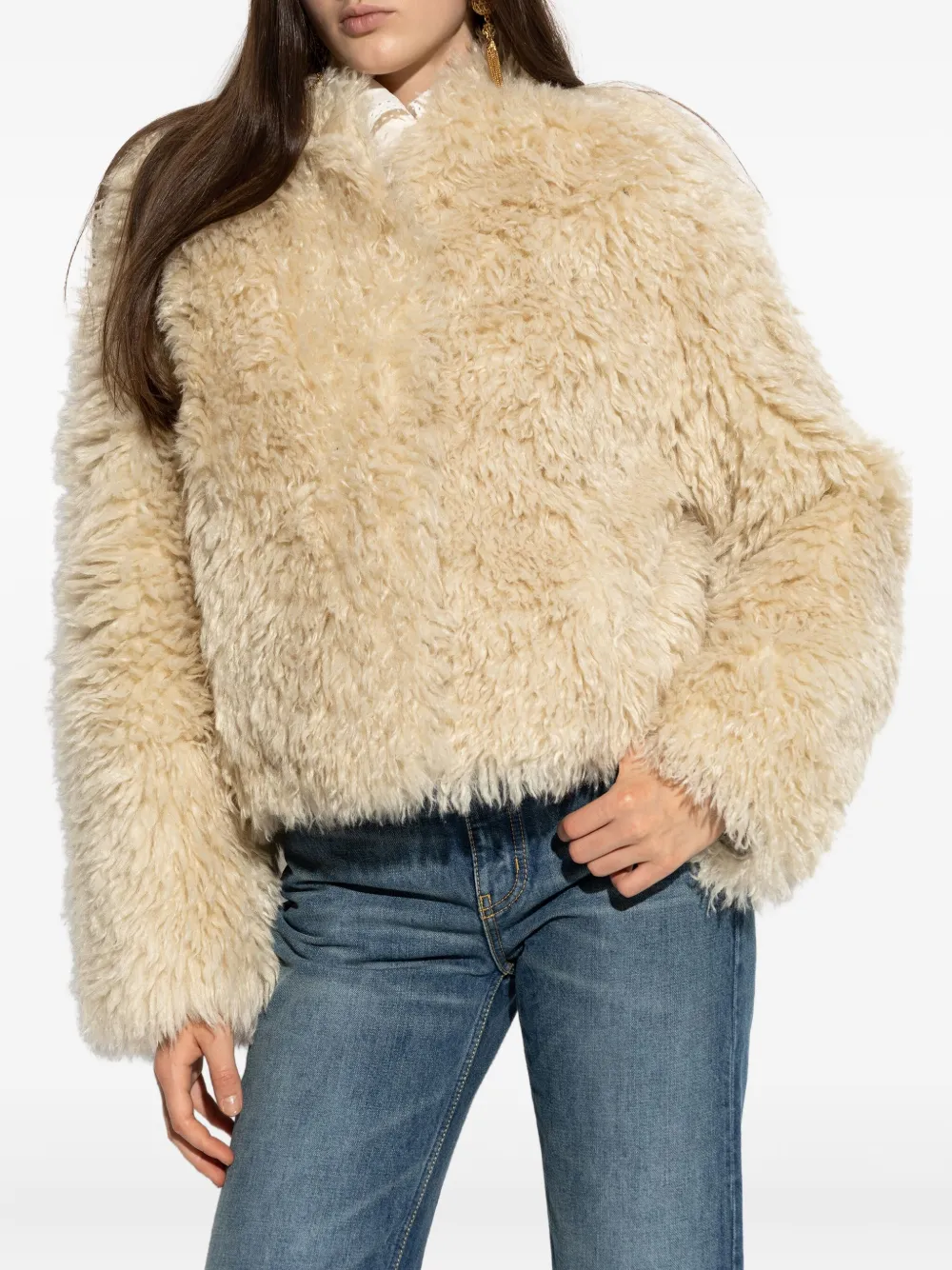 STAND STUDIO Jas van imitatiebont Beige