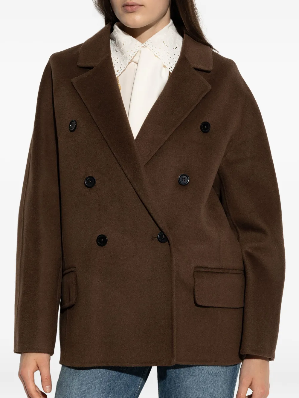 Stand Studio Wool-blend Double-breasted Jacket In Brown