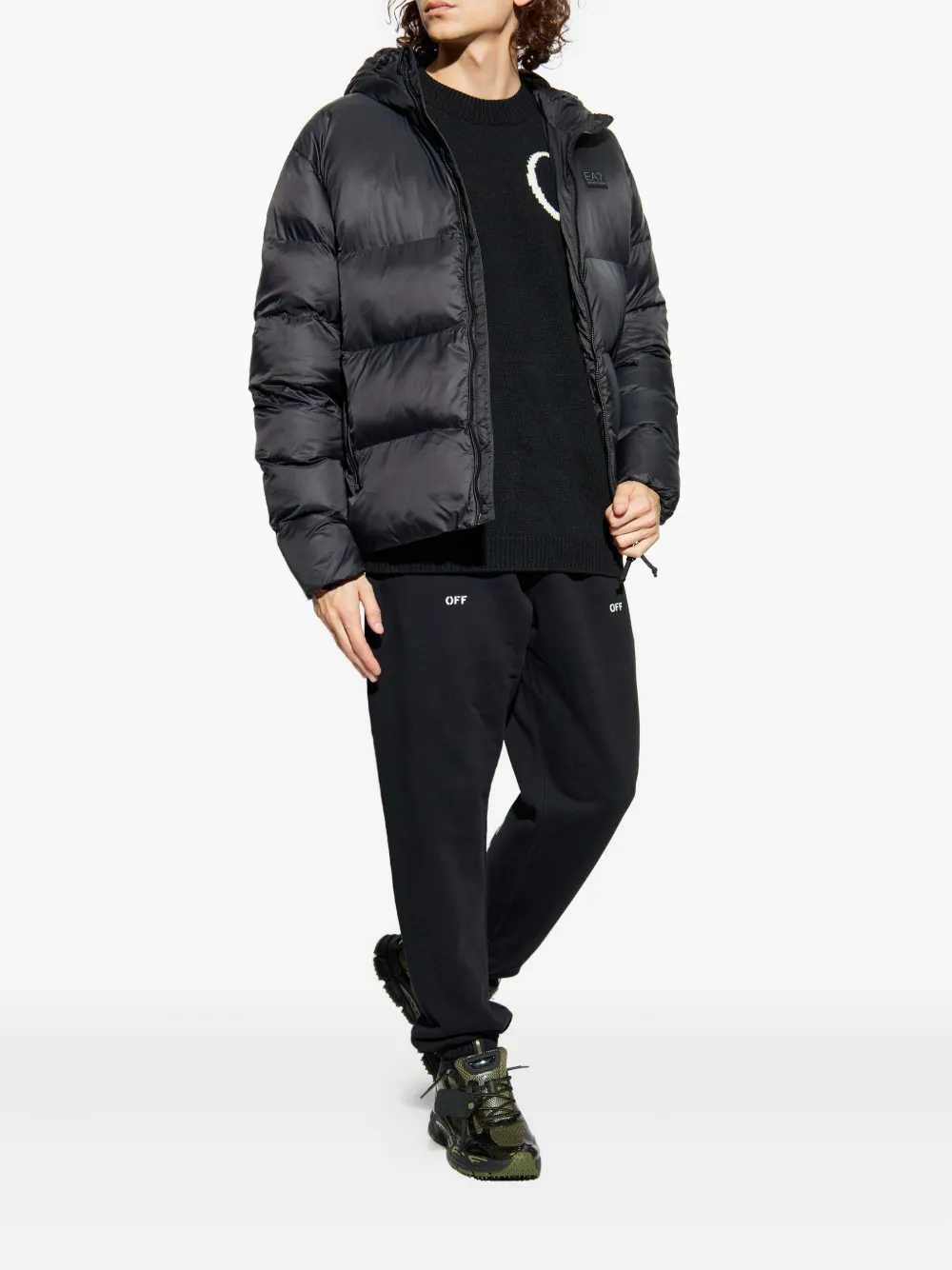 Ea7 Emporio Armani Jack met capuchon en logo Zwart