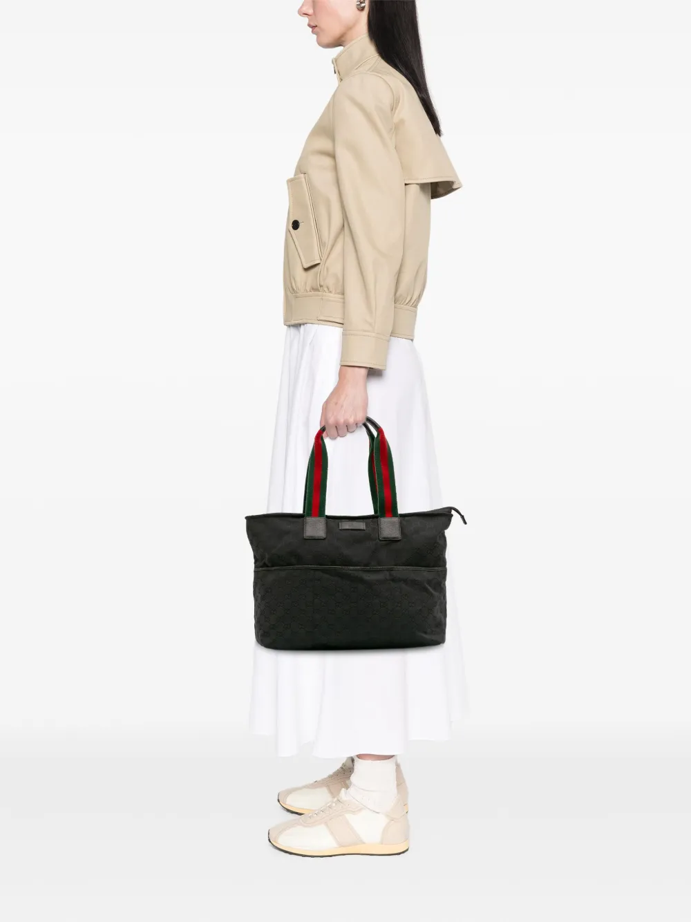 Pre-owned Gucci 2000-2015 Gg Canvas Web Tote Bag In Black