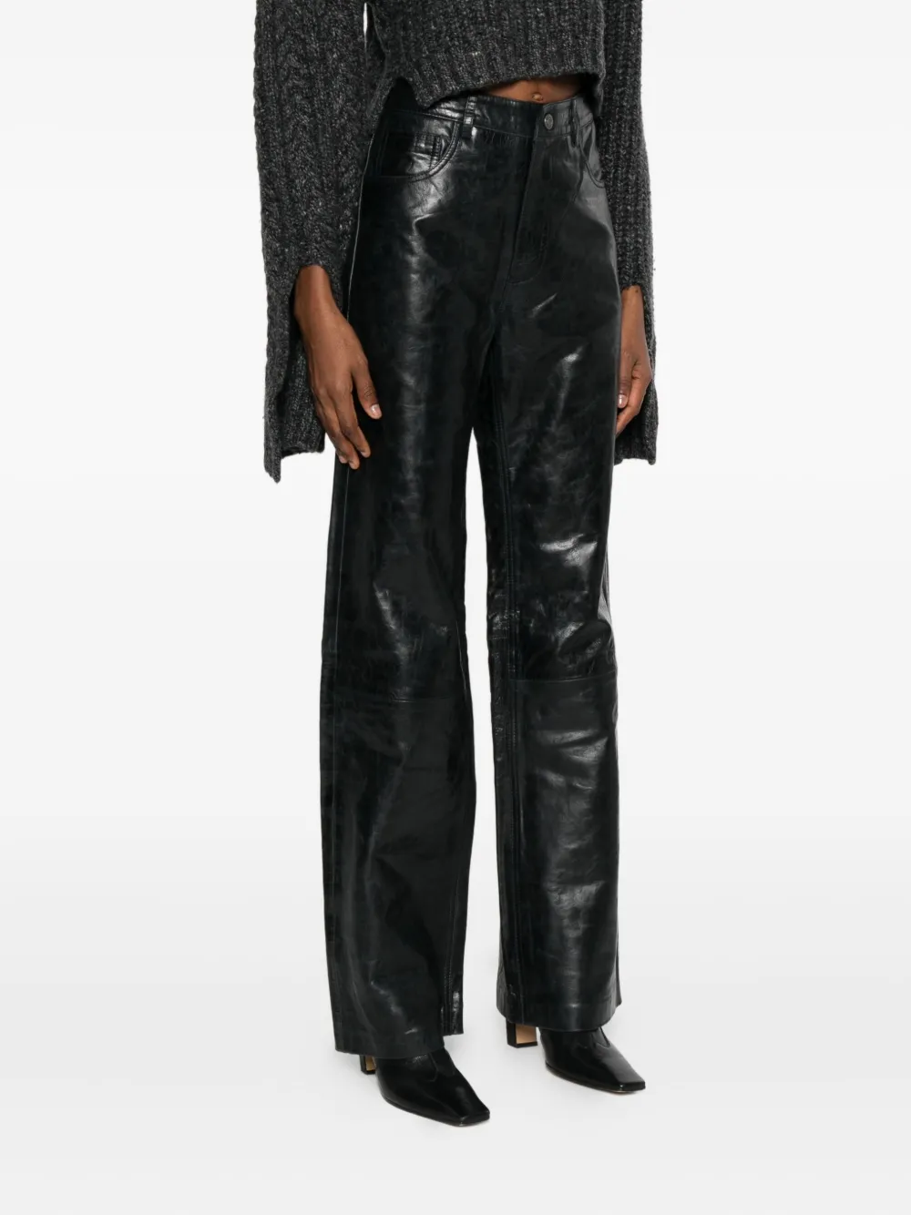 Won Hundred Genoa Leather Trousers In Black