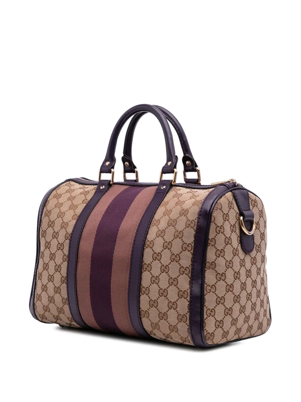 Pre-owned Gucci 2016-2025 Medium Gg Canvas Web Joy Boston Bag Satchel In Brown